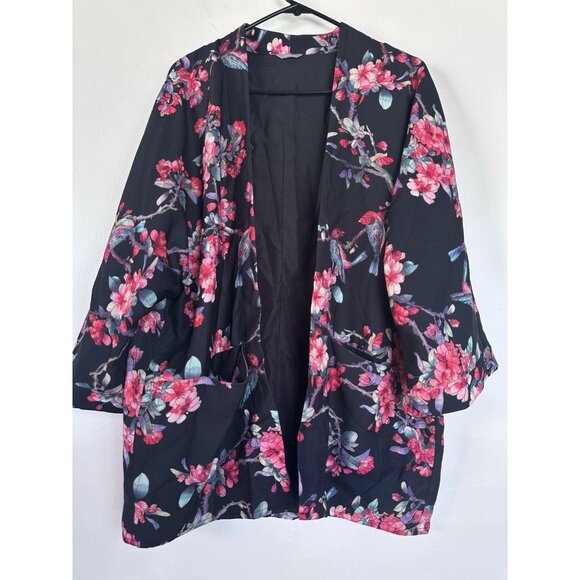Lindex Kimono Jacket Black Floral Boho - Picture 4 of 9